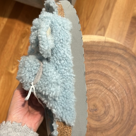 Birkenstock Arizona Big Buckle Genuine Shearling Sandal Blue Faded Aqua NEW 38 - Picture 3 of 10